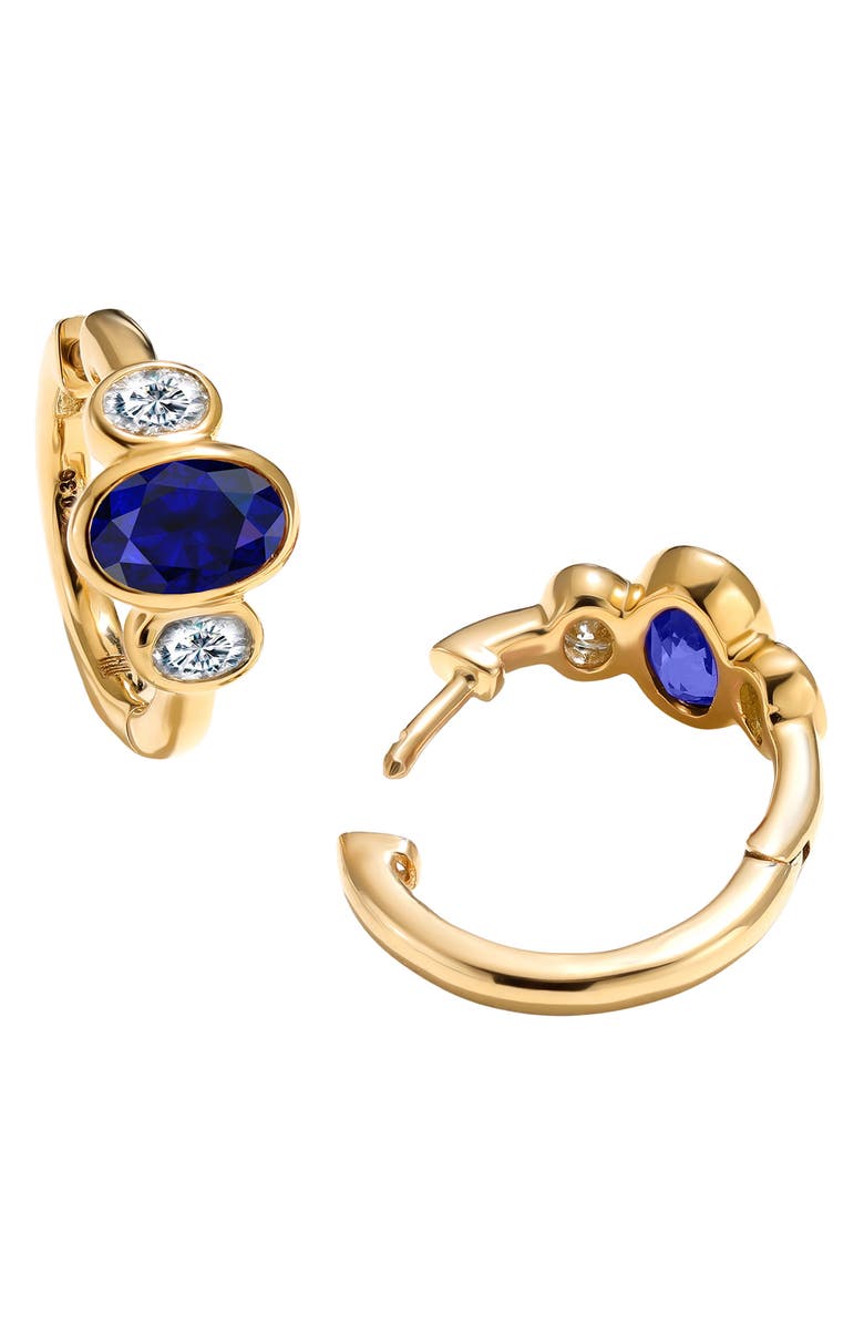 Mark Henry Three Stone Oval Cut Sapphire & Diamond Huggie Hoop Earrings, Alternate, color, Sapphire