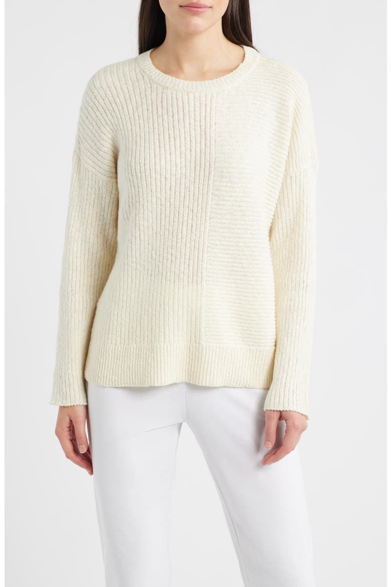 Crewneck Rib Organic Cotton Blend Sweater, Main, color, ECRU