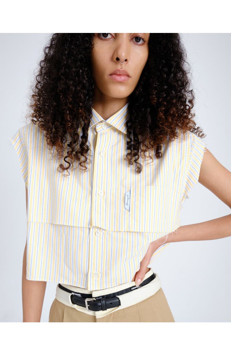 Hommegirls Sleeveless Layered Cropped Shirt, Main, color, Yellow Stripe Oxford