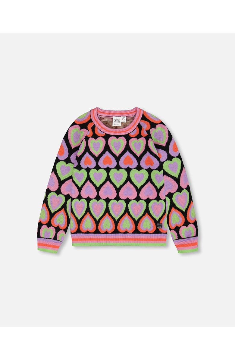 Deux par Deux Girl's Jacquard Hearts Sweater Multicolor, Main, color, 