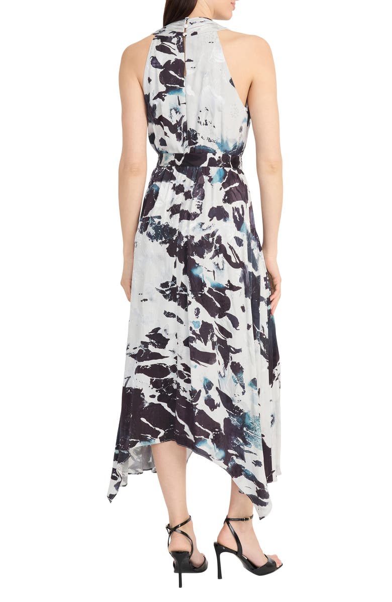 Maggy London Handkerchief Hem Midi Dress, Alternate, color, Black/ Silver/ Gray
