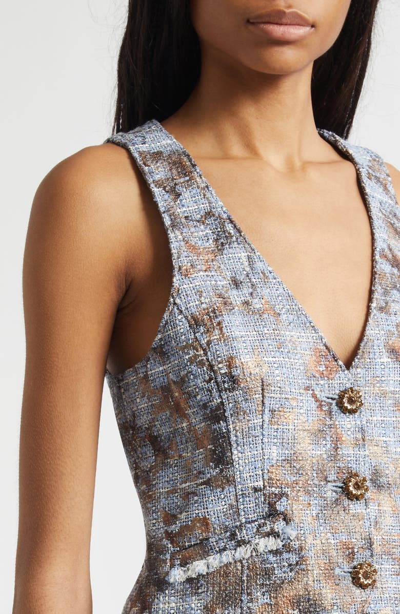 Cinq à Sept Metallic Floral Print Tweed Vest, Alternate, color, Silver Multi