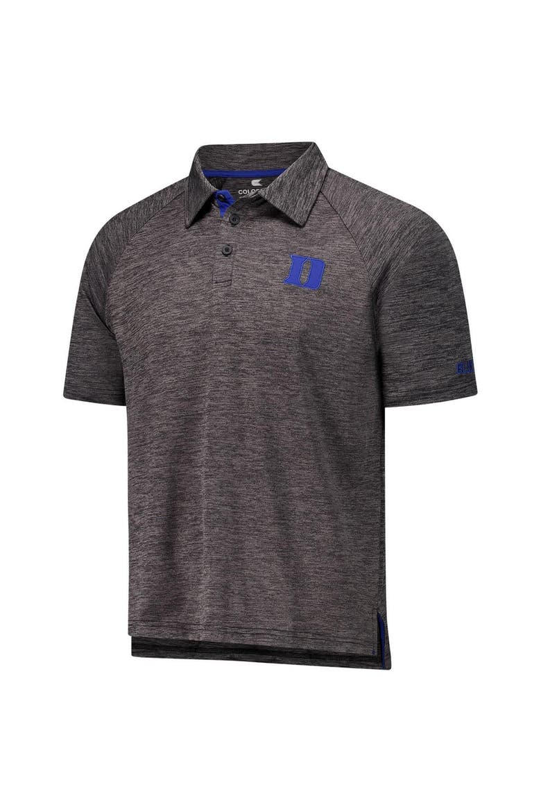 Men's Colosseum Heather Charcoal Duke Blue Devils Down Swing Raglan Team Polo, Alternate, color, Heather Charcoal