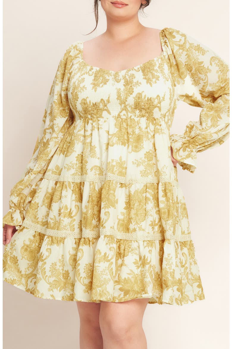 Print Long Sleeve Dress, Alternate, color, OFF WHITE/ YELLOW