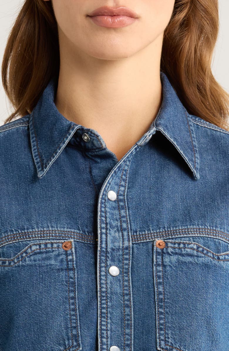 Re/Done Oversize Crop Denim Button-Up Shirt, Alternate, color, Rustic Indigo