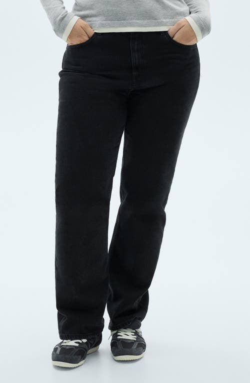 Shop Mango Matilda Mid Rise Straight Leg Jeans In Black Denim