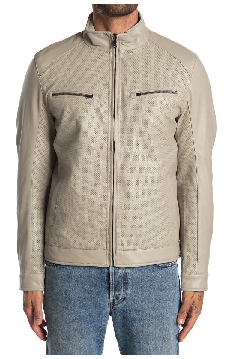 Michael Kors Perforated Faux Leather Moto Jacket, Alternate, color, Bone
