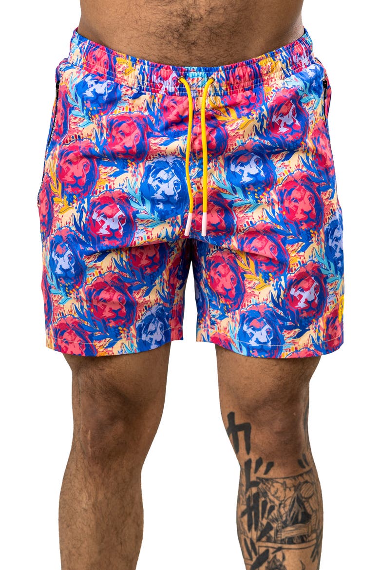 Swim Marthyr Print Swim Trunks, Main, color, RED
