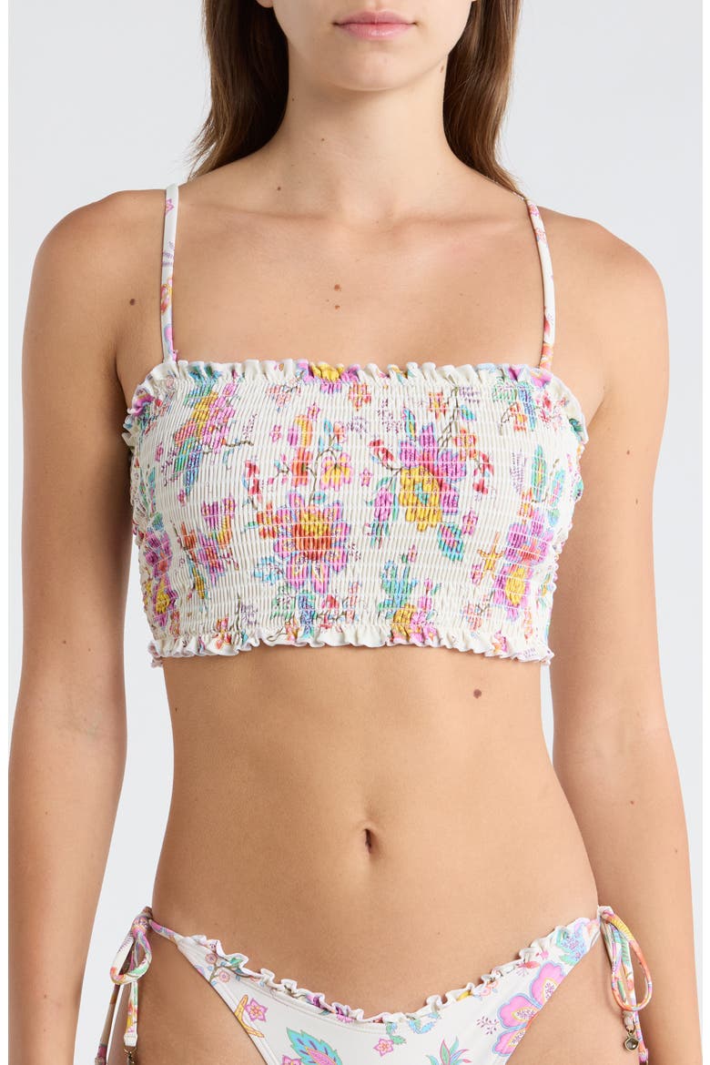 Half Moon Bay Smocked Bandeau Bikini Top, Alternate, color, BONE