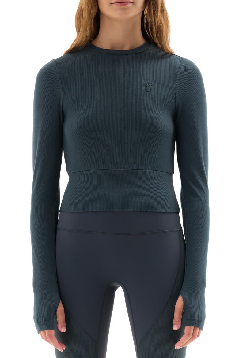 Free Play Long Sleeve Rib Crop T-Shirt, Main, color, DARK SHADOW