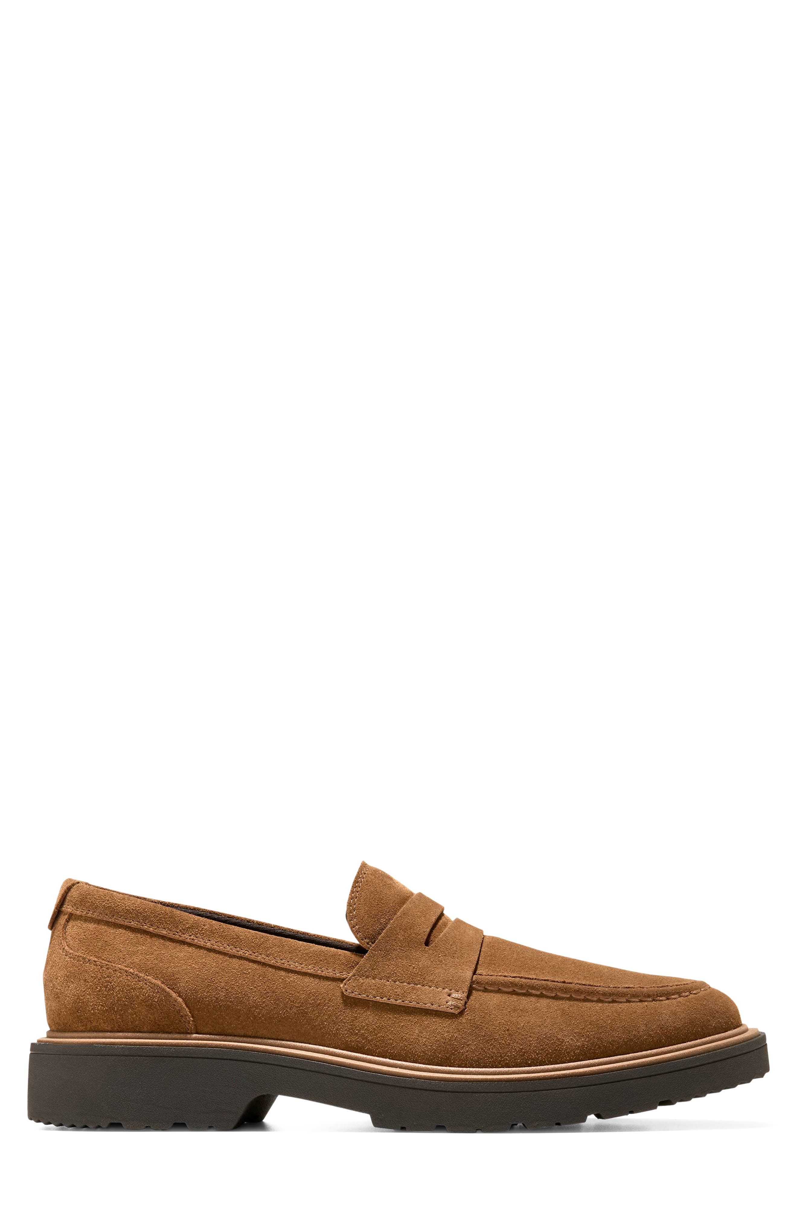 Vestry Grand Lug Sole Penny Loafer, Alternate, color, SPICED BROWN SUEDE