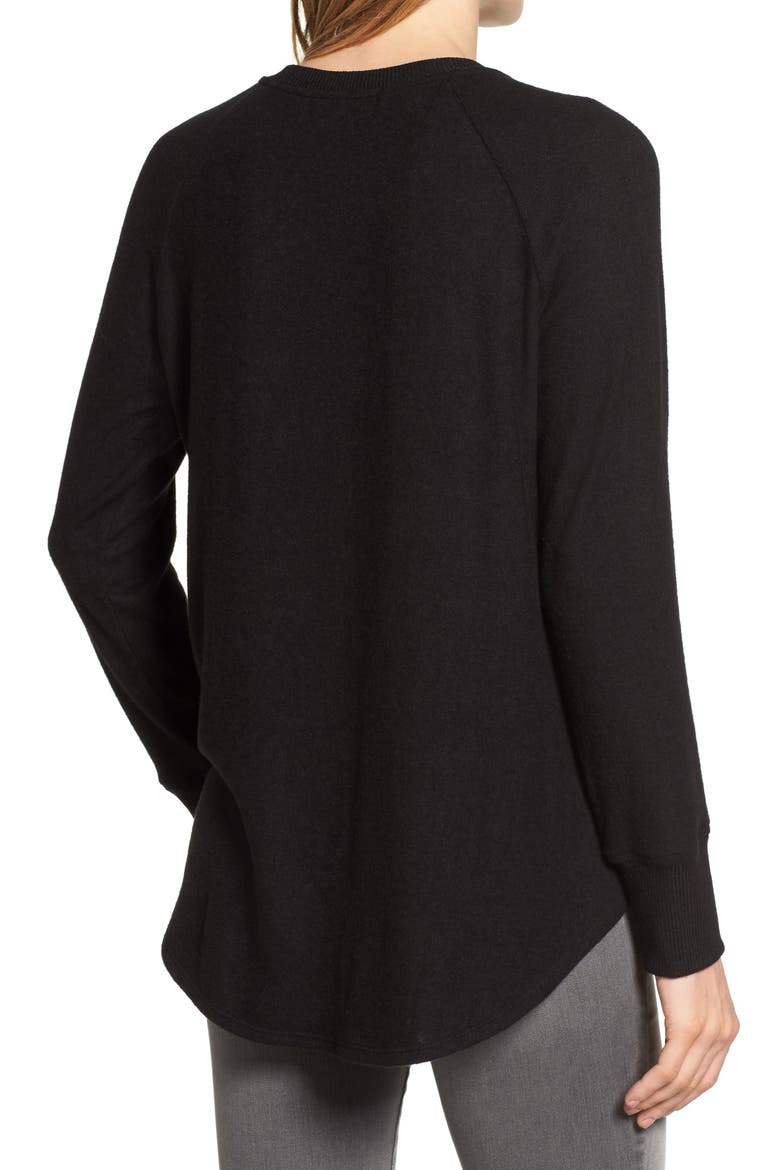 Gibson Tie Front Cozy Fleece Pullover, Alternate, color, BLACK