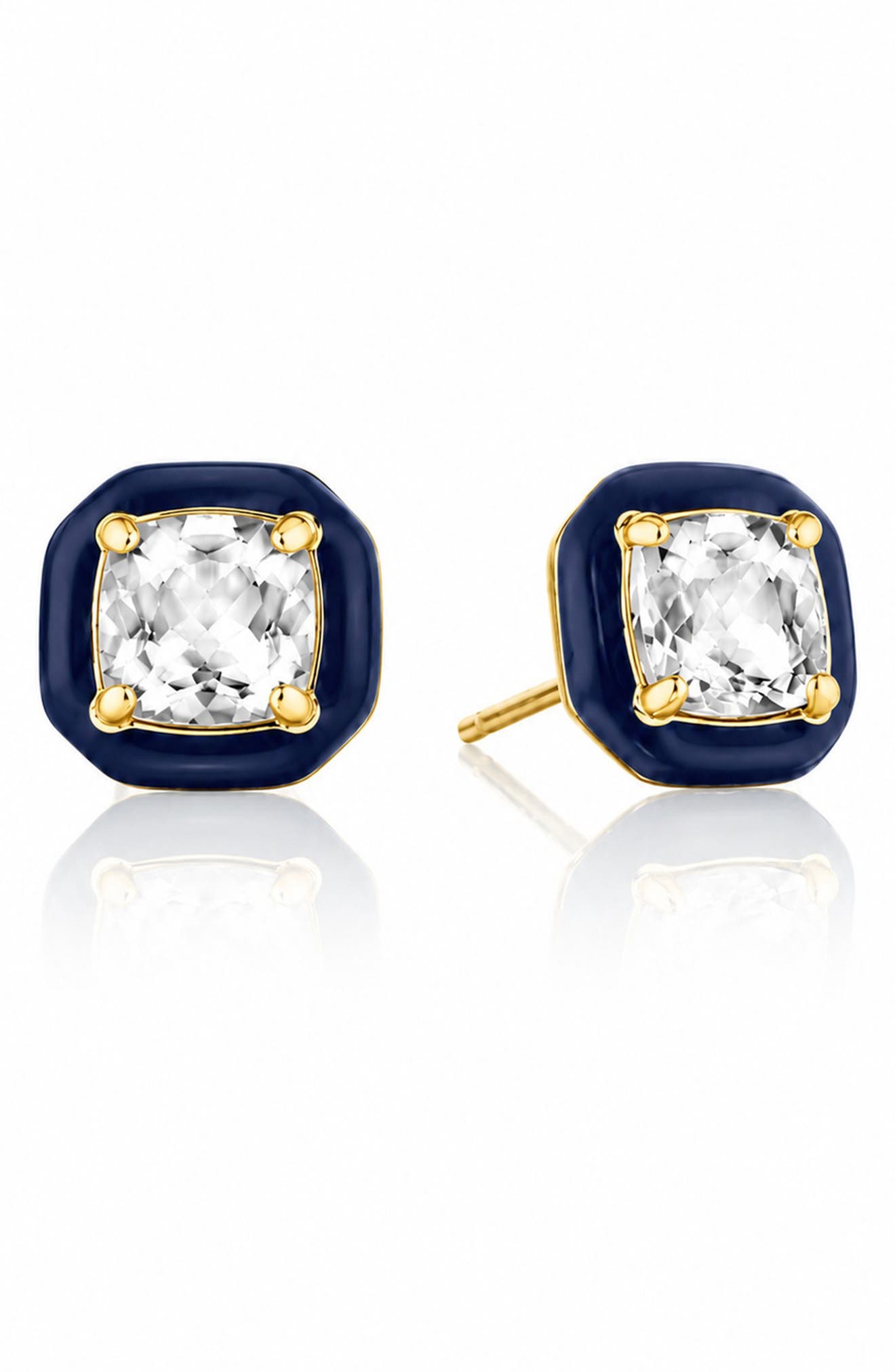 Theresa Cushion Cut White Topaz Enamel Stud Earrings