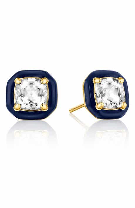Theresa Cushion Cut White Topaz Enamel Stud Earrings