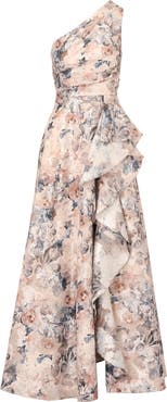 Aidan Mattox Metallic Jacquard Ruffle One-Shoulder Ballgown