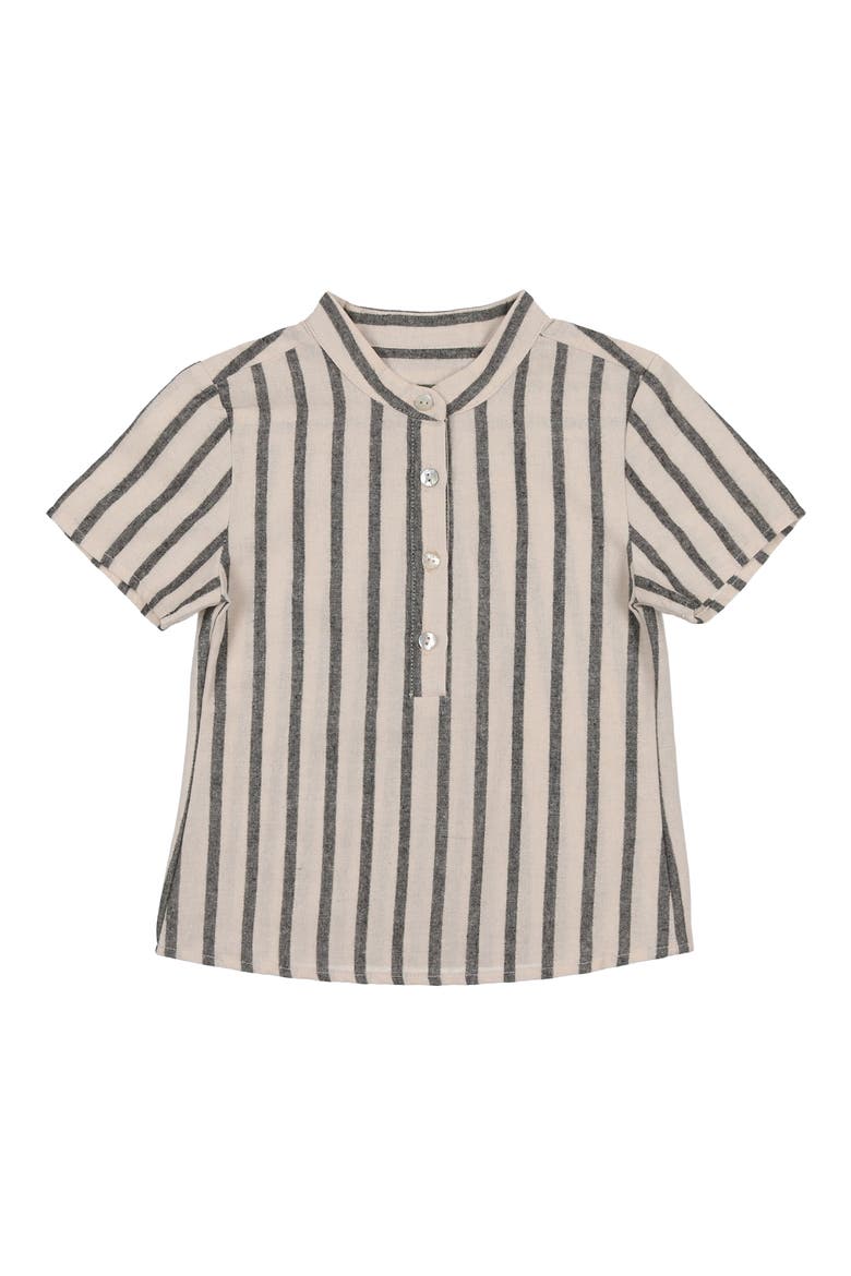 Stripe Band Collar Popover Shirt, Main, color, BLACK