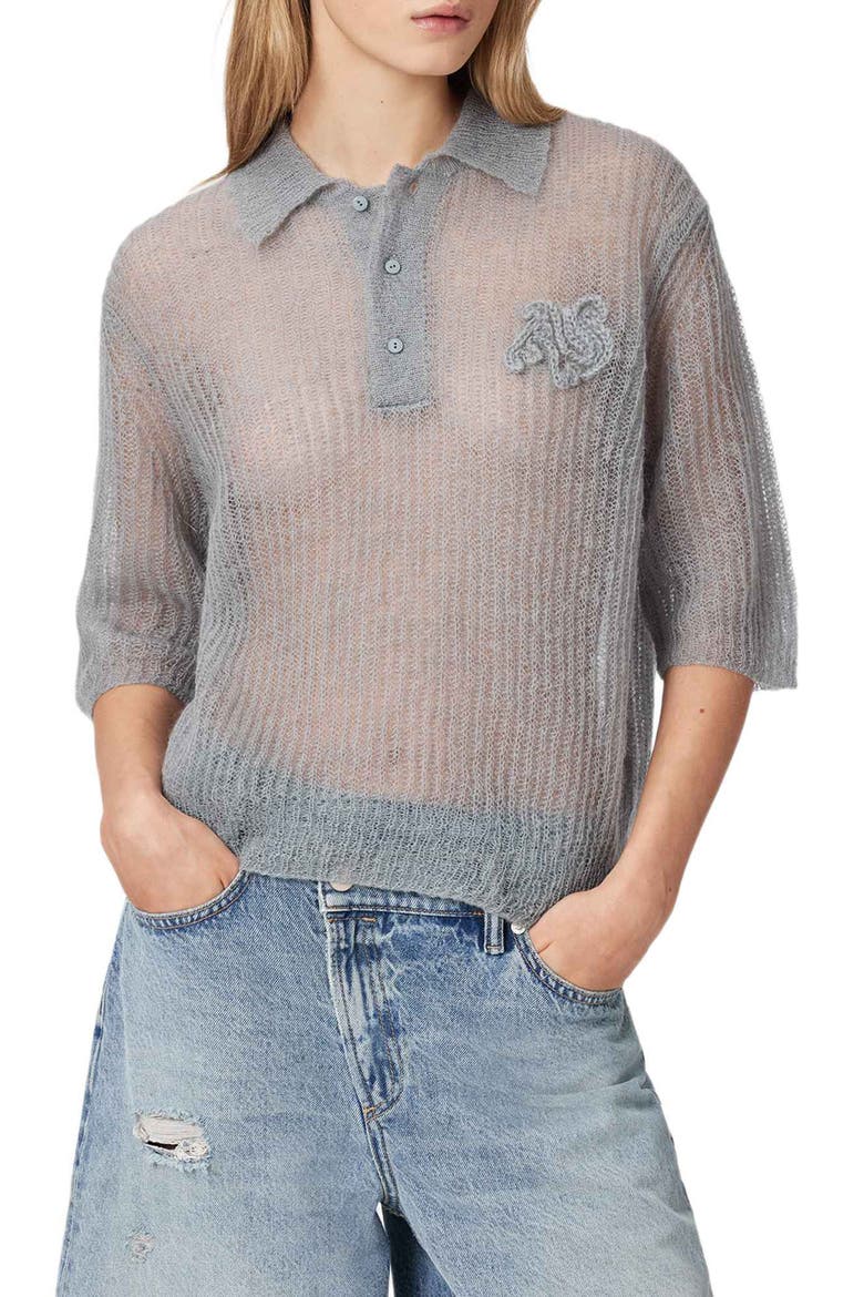 Anabel Mohair & Merino Wool Blend Polo Tee, Main, color, STEEL BLUE