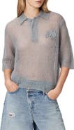 AllSaints Anabel Mohair & Merino Wool Blend Polo Tee