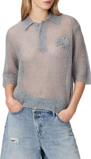 AllSaints Anabel Mohair & Merino Wool Blend Polo Tee