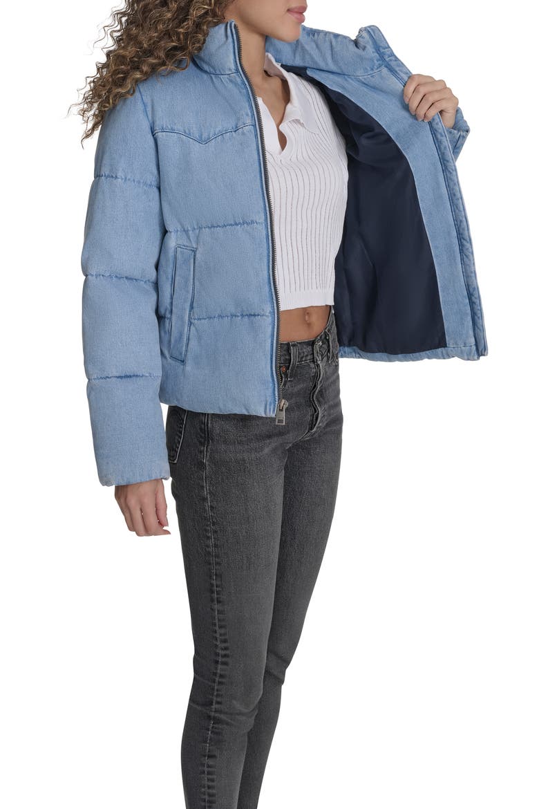 Western Denim Puffer Jacket, Alternate, color, LIGHT WASH DENIM