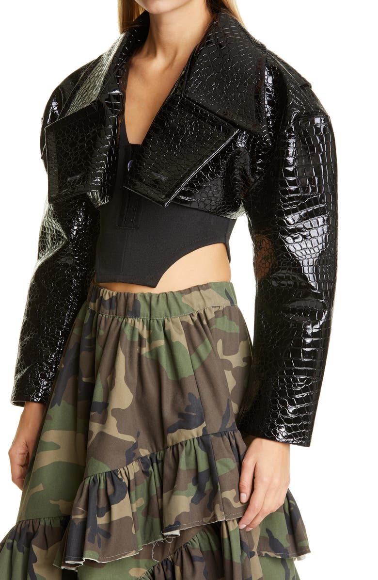 Vaquera Croc Embossed Faux Patent Leather Crop Jacket, Alternate, color, 