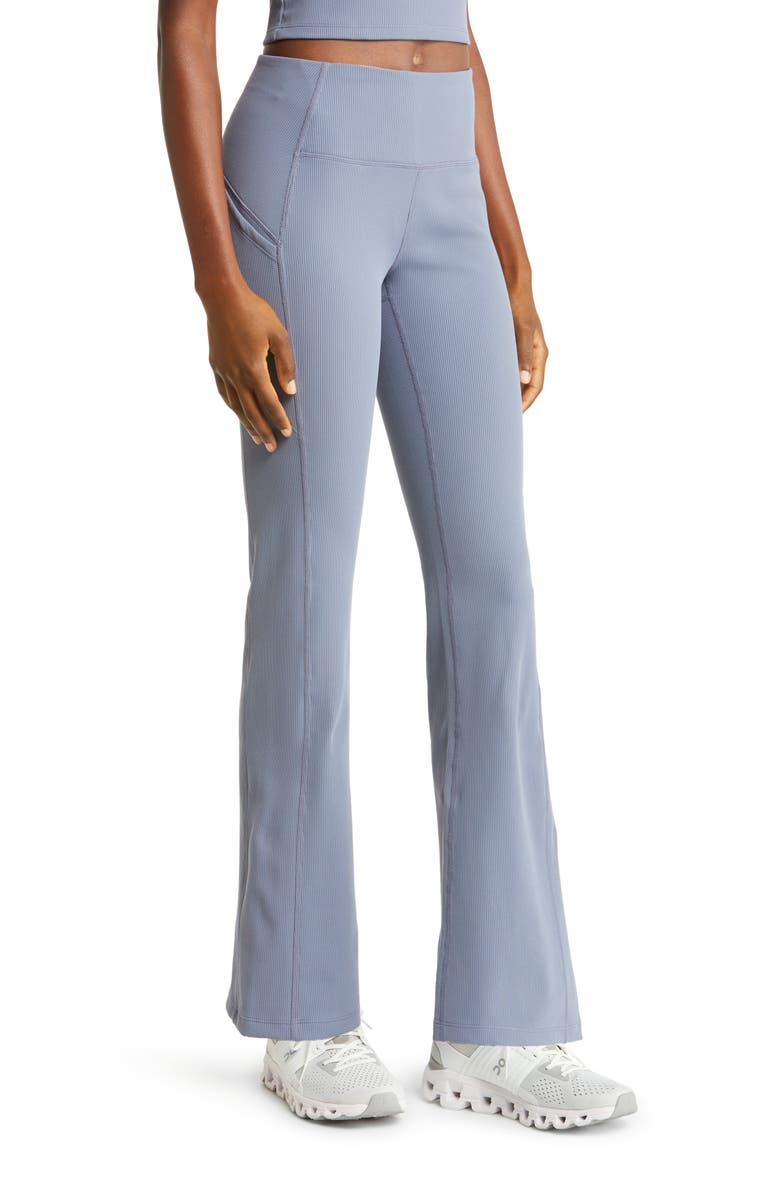 Zella Live-In Rib Pocket Flare Pants, Alternate, color, Grey Folkstone
