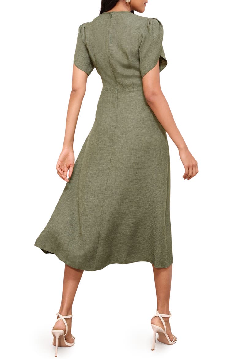Petal Sleeve Midi Dress, Alternate, color, KHAKI GREEN