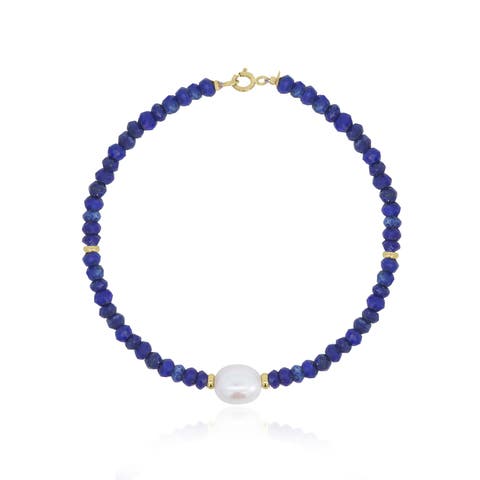 Lapis Bead Pearl Bracelet