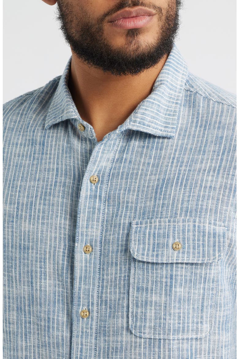 Ennis Hangin' Out Stripe Short Sleeve Stretch Cotton Button-Up Shirt, Alternate, color, INDIGO