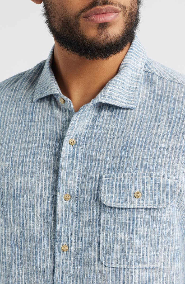 johnnie-O Ennis Hangin' Out Stripe Short Sleeve Stretch Cotton Button-Up Shirt, Alternate, color, Indigo