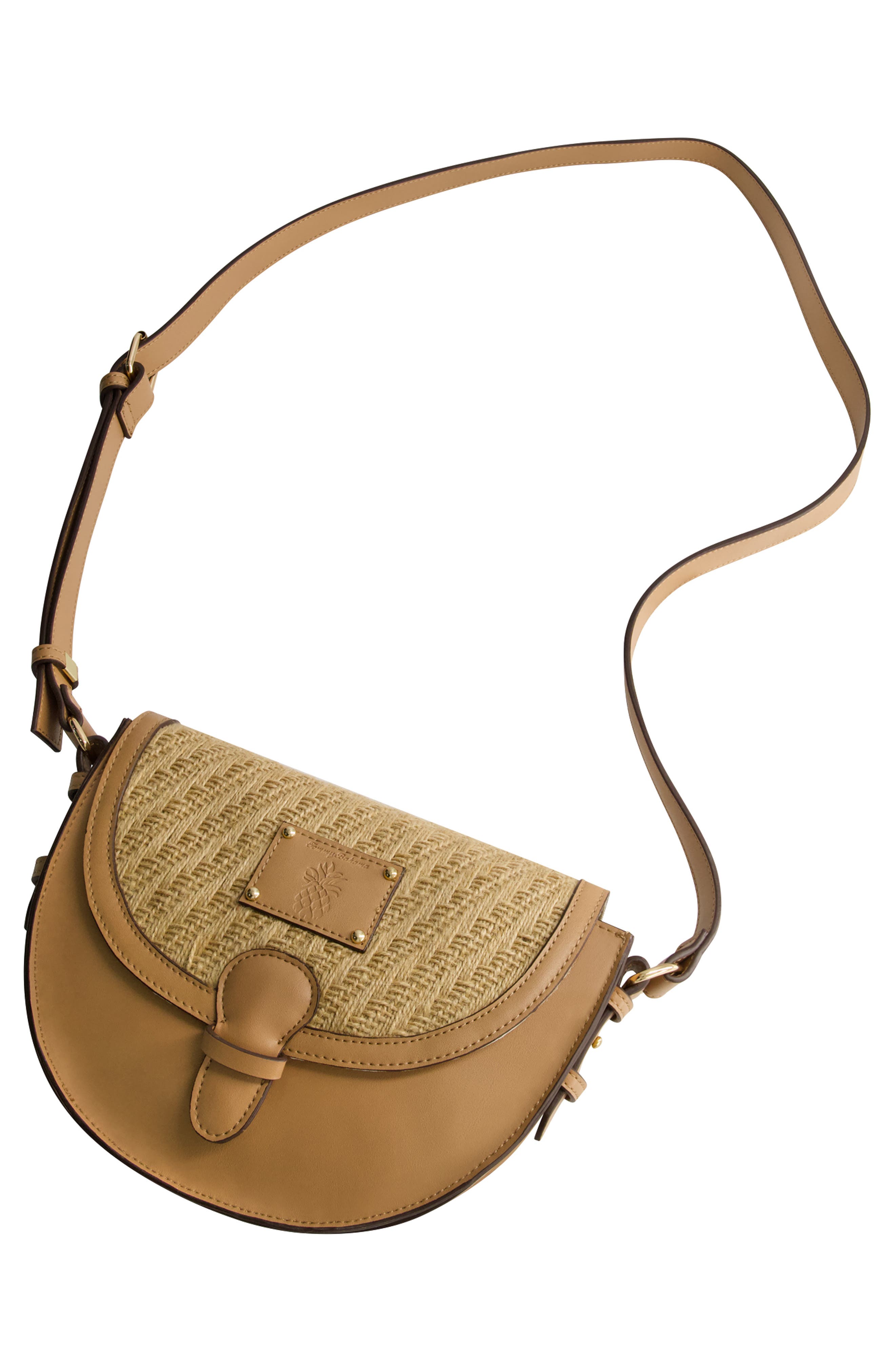 Tommy Bahama Logo Debossed Raffia Crossbody Bag, Alternate, color, Tan