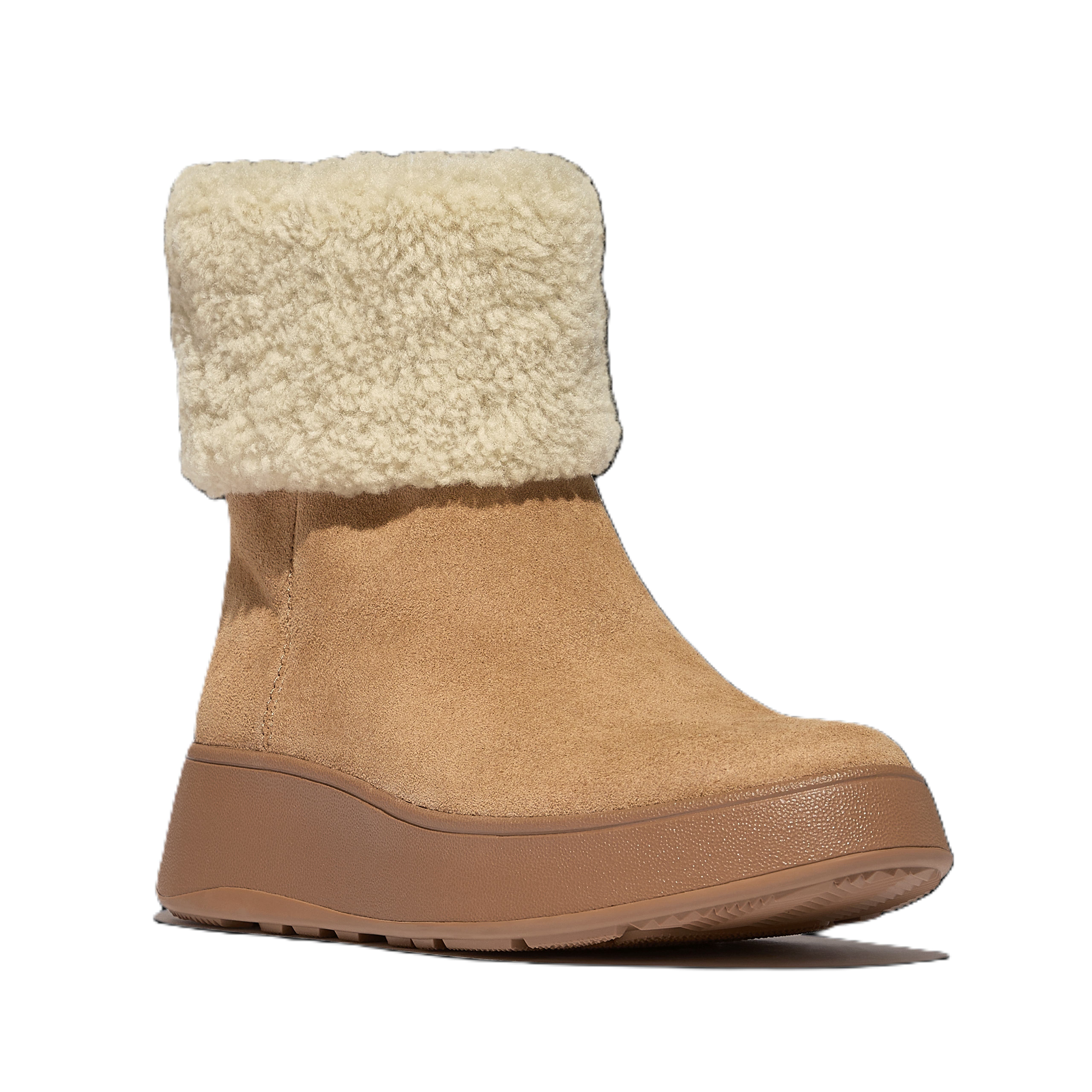 FitFlop F Mode Shearling Collar Zip, Main, color, Desert Tan