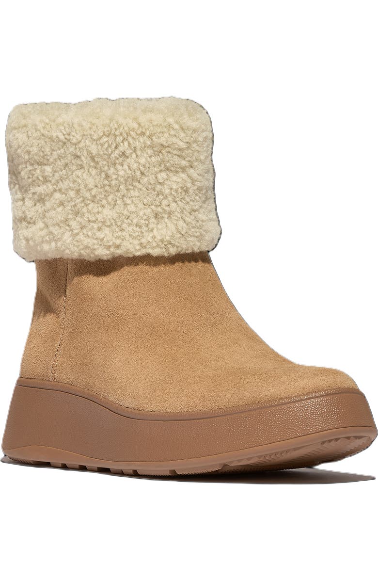 FitFlop F Mode Shearling Collar Zip, Main, color, Desert Tan