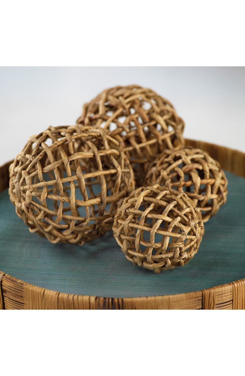 Zodax Set of 8 Water Hyacinth Twisted Decorative Balls, Alternate, color, Beige