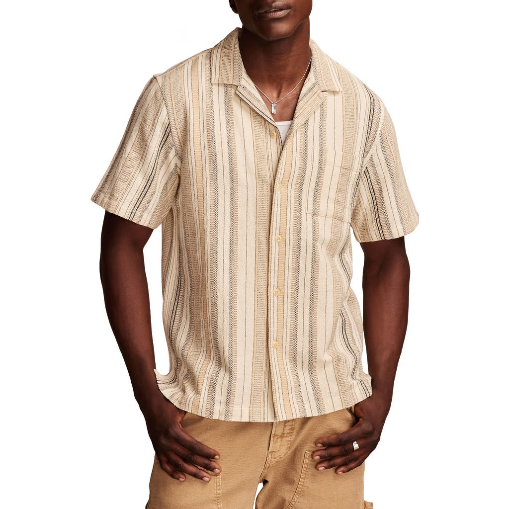 Lucky Brand Stripe Cotton Camp Shirt In Cream Multi