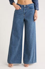 L'AGENCE Quincy High Waist Rhinestone Wide Leg Jeans