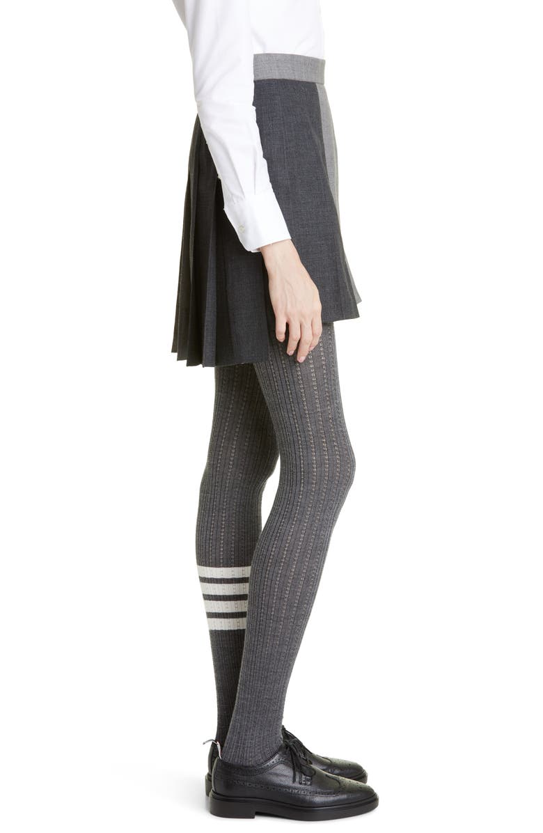 Thom Browne Colorblock Pleated Wool Miniskirt, Alternate, color,