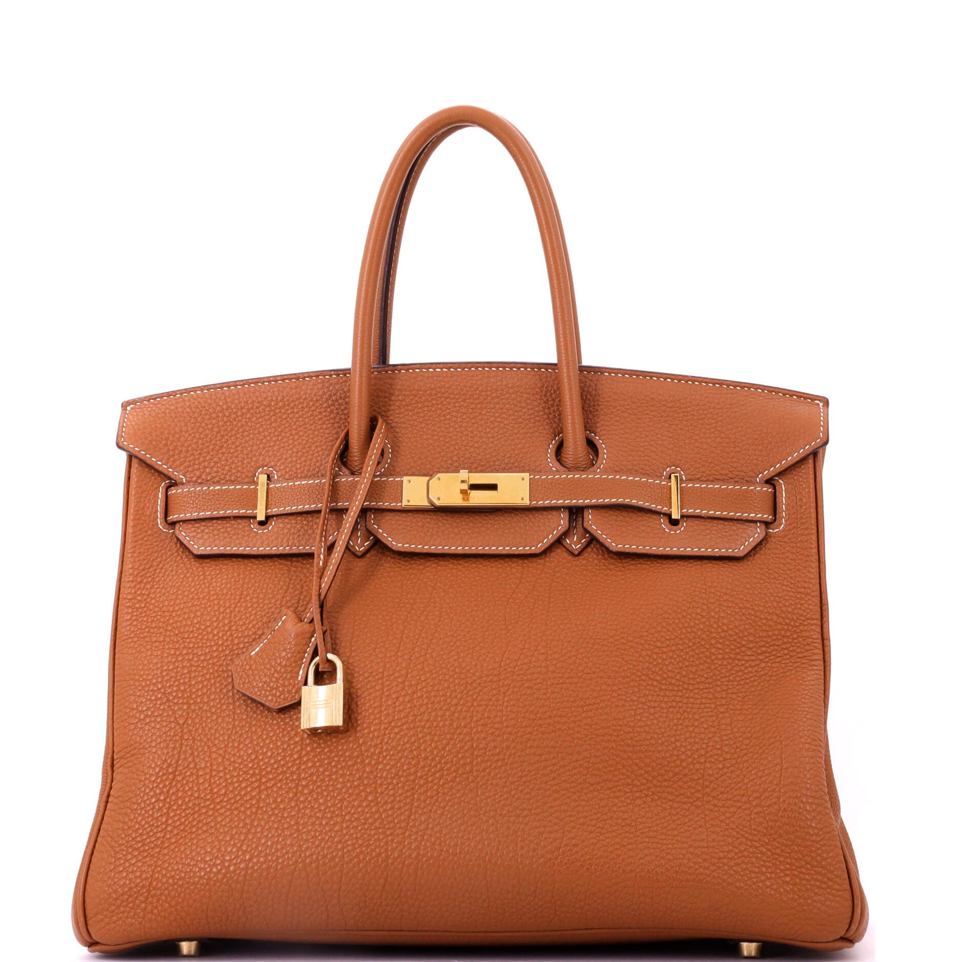Pre-Owned Hermes Birkin Handbag Brown Fjord with Gold Hardware 35, Main, color, Gold