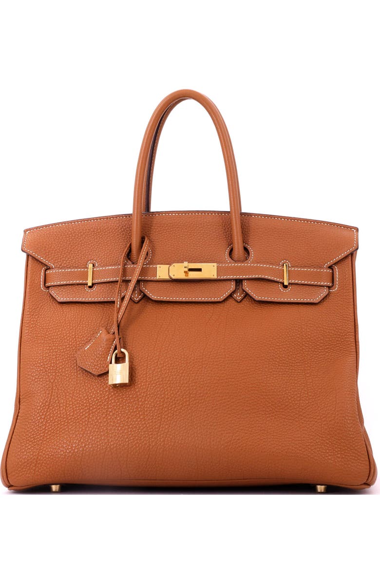 Pre-Owned Hermes Birkin Handbag Brown Fjord with Gold Hardware 35, Main, color, Gold