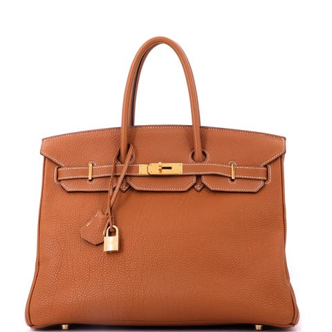 Birkin Handbag Brown Fjord with Gold Hardware 35