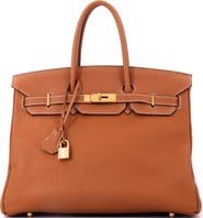 Pre-Owned Hermes Birkin Handbag Brown Fjord with Gold Hardware 35