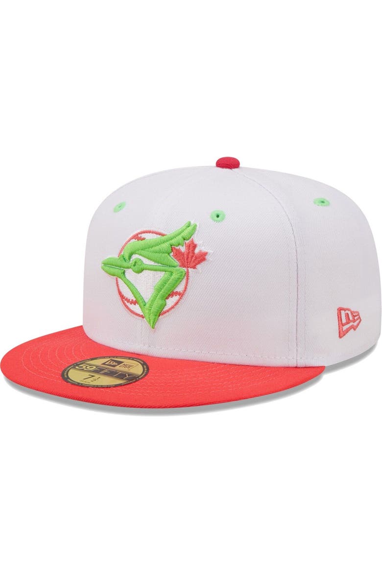 Men's New Era White/Coral Toronto Blue Jays 1992 World Series Strawberry Lolli 59FIFTY Fitted Hat, Alternate, color, White