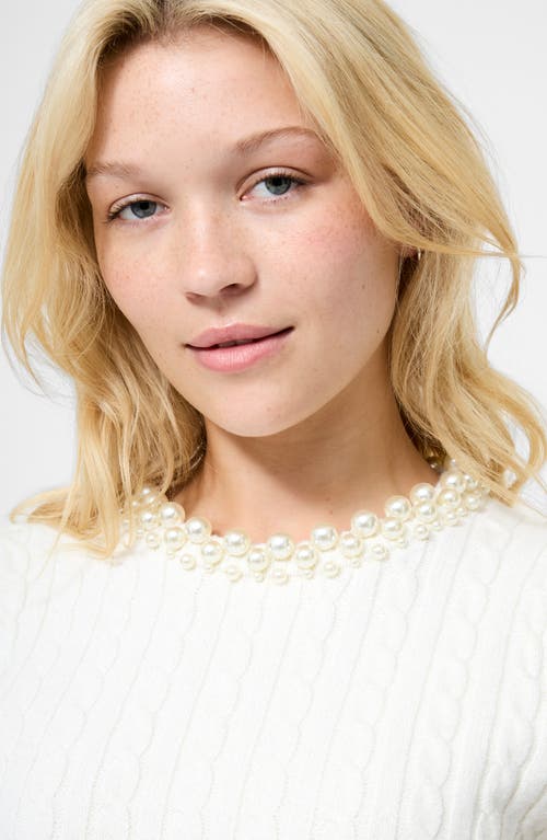 French Connection Embellished Short Sleeve Sweater In White