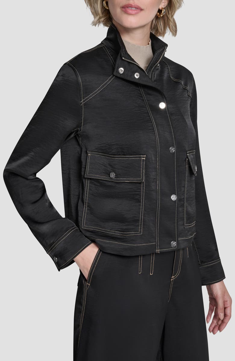 DKNY Topstitch Jacket, Alternate, color, Black