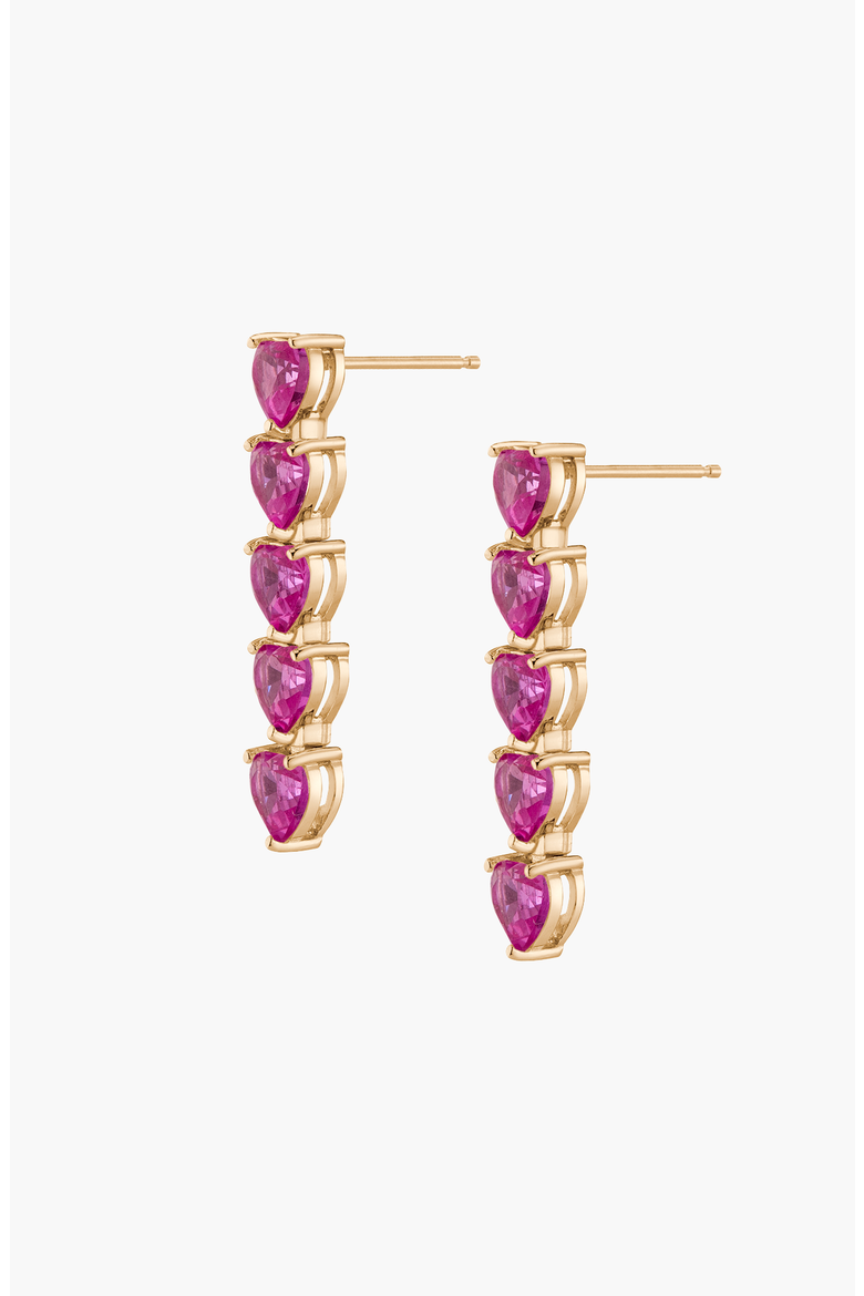 Lab Grown Pink Sapphire Heart Tennis Earrings, Alternate, color, Pink Sapphire