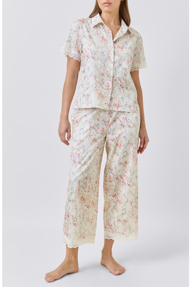 Yolly Floral Lace Cotton Sateen Pajamas, Main, color, ECRU