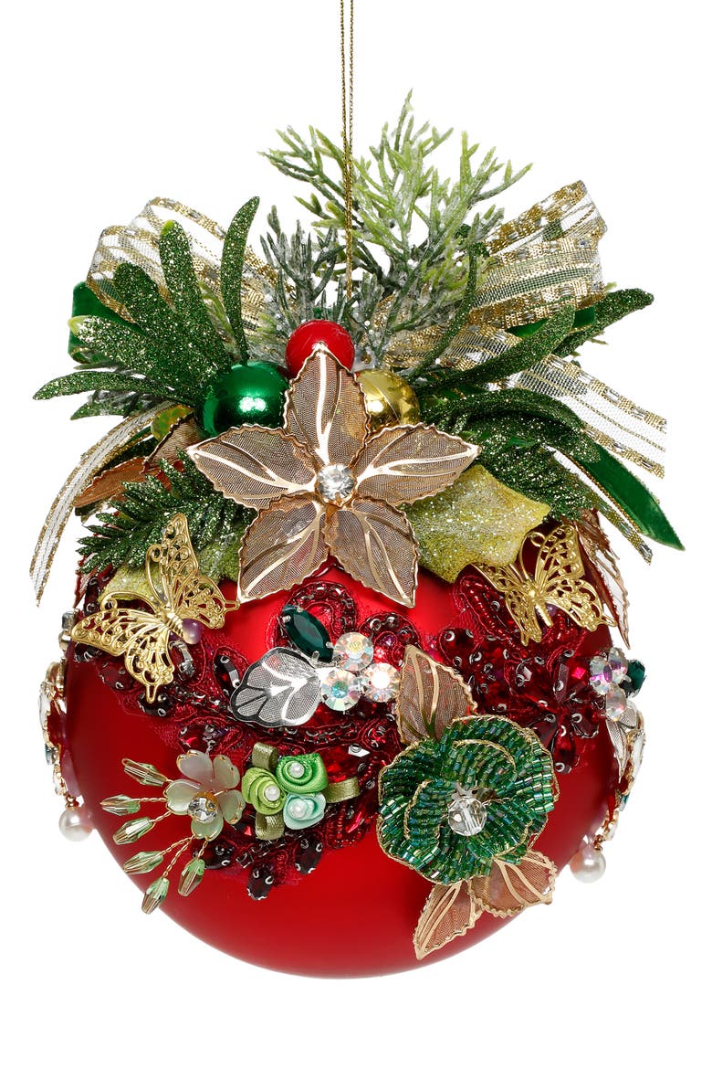 Floral Jeweled Ball Ornament, Red, Main, color, Red