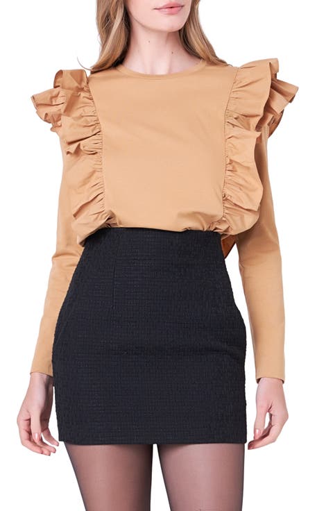 Poplin Ruffle Trim Shirt