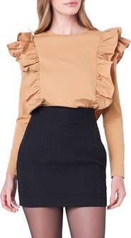 English Factory Poplin Ruffle Trim Shirt