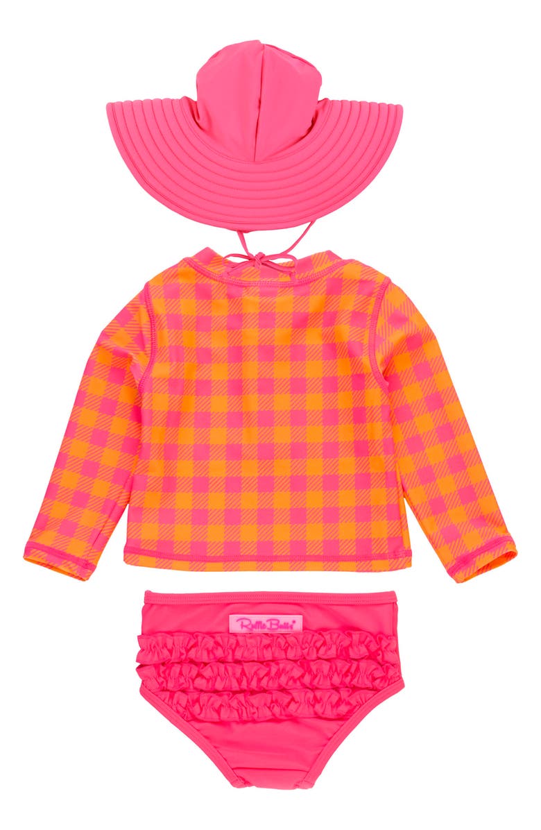 RuffleButts Sunset Sorbet Gingham Long Sleeve Two-Piece Swimsuit, Alternate, color, Sunset Sorbet